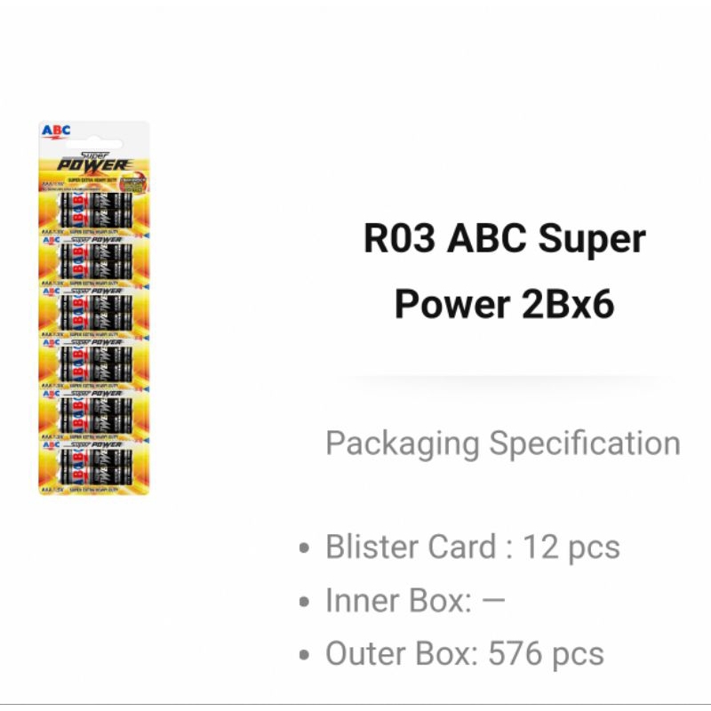 Jual Baterai ABC Super Power Hitam LR03/AAA RENCENG (isi 12 pcs ...