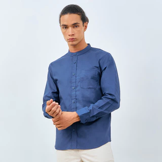 M231 Kemeja Pria Koko Shanghai Polos Panjang Biru Tua 0185G
