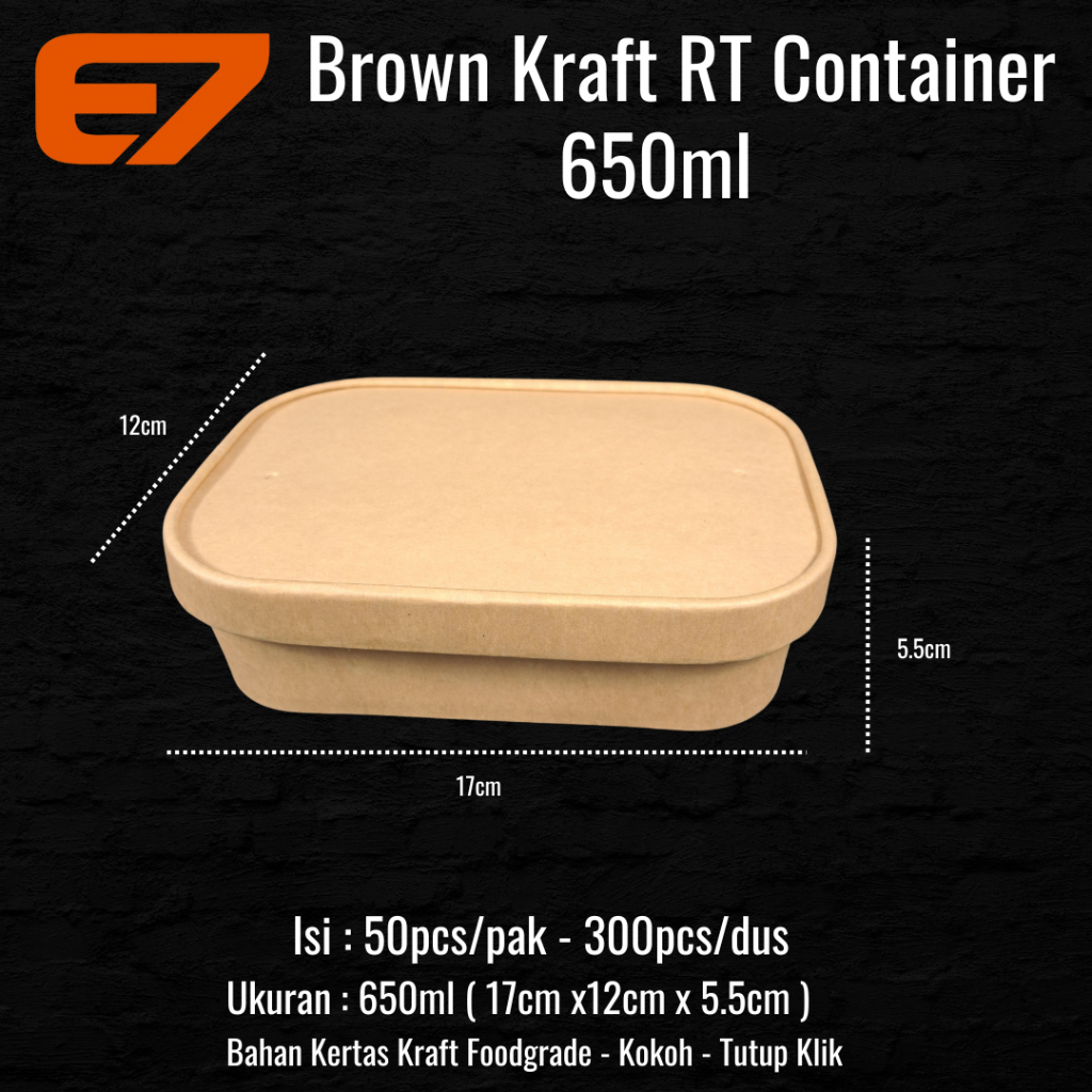 Jual Food Container + Lid Brown Kraft 650ml - Food Box, Paper Lunch Box ...