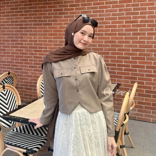 Cantiqu - Alina Outer Button Pakaian Wanita Kemeja Blazer Jumbo Crop Lengan Panjang