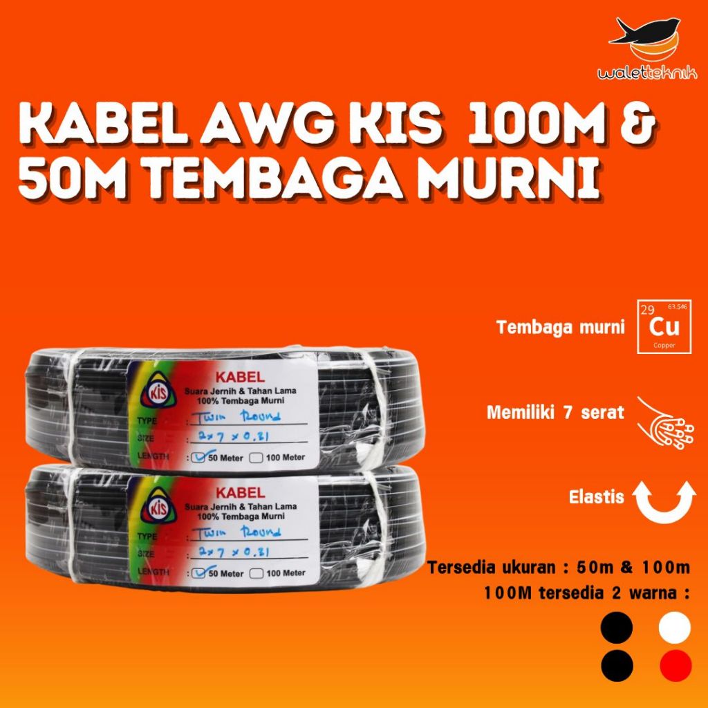 Jual Kabel Audio Tweeter KIS AWG 100 M Twin Flat . 2x7x0.3 Tembaga ...