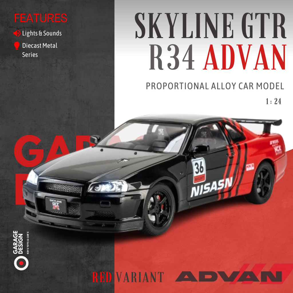 Jual Diecast Mobil 1:24 Nissan Skyline GTR R34 Advan / Falken / Spoon ...