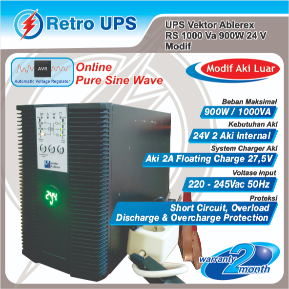Jual UPS Modif Vektor Ablerex RS 1000 1KVA 1000VA 900W 24V Online PSW ...