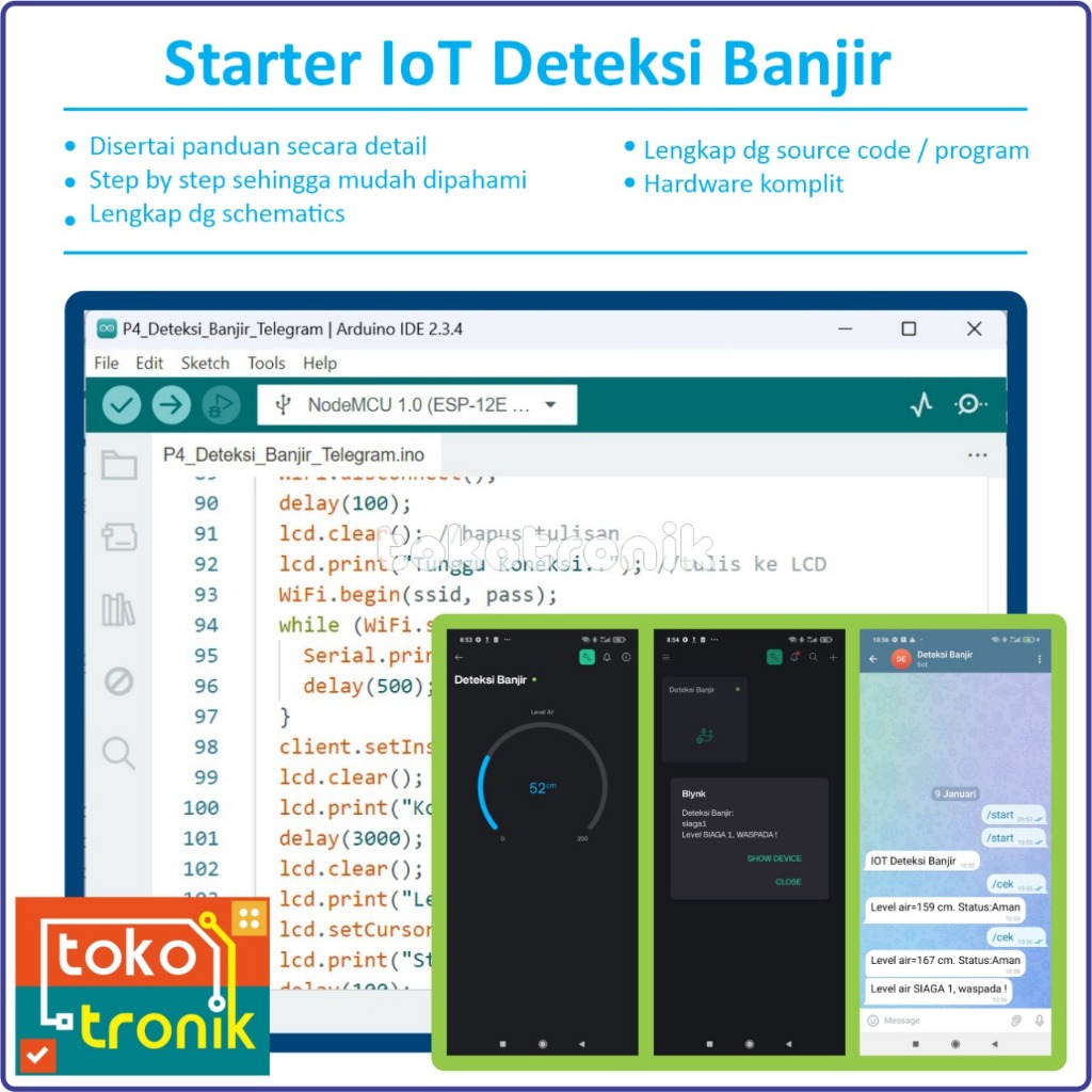Jual Starter IoT Deteksi Banjir ESP8266 Lengkap dg Coding dan Tutorial ...
