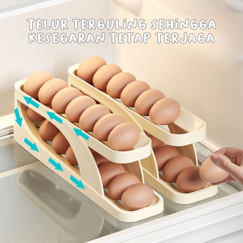 Jual KUKE Rak Telur 2 Susun Bergulir Otomatis Egg Box Minimalis Tempat ...