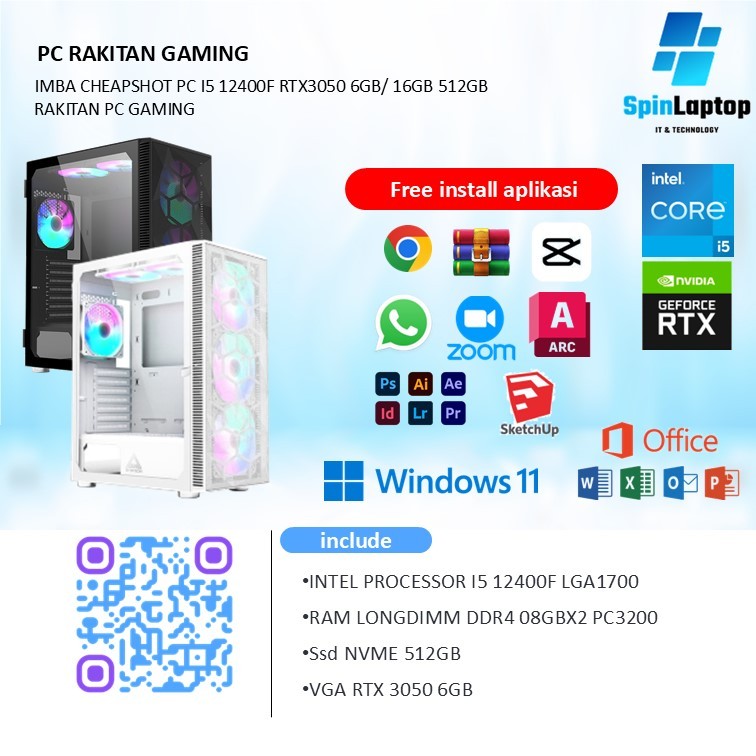 Jual Komputer Pc Gaming Rtx 4060 8GB core i5 12400F Ram 16GB ssd 512GB ...