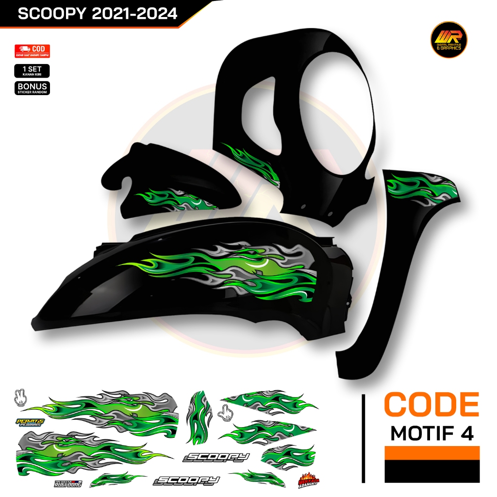 Jual Striping Scoopy Simple Motif Api Bahan Bening Transparan Sticker ...