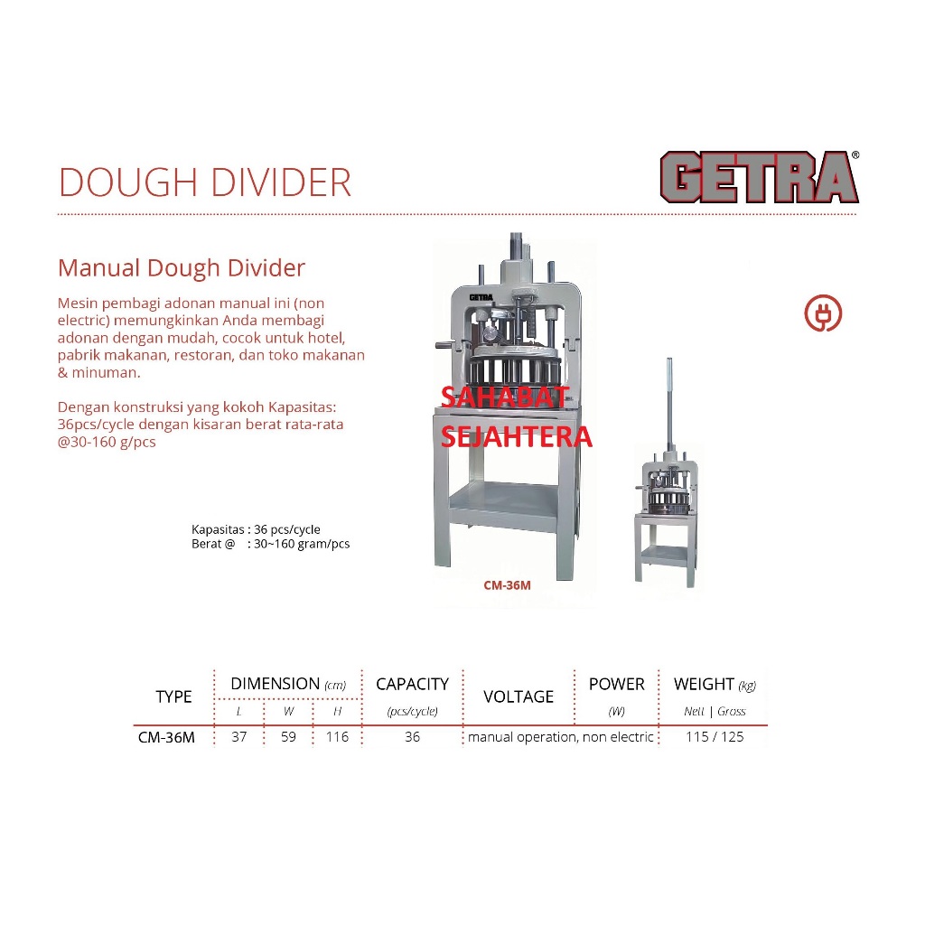 Jual GETRA Manual Dough Divider CM-36M Mesin Pembagi Adonan Manual ...