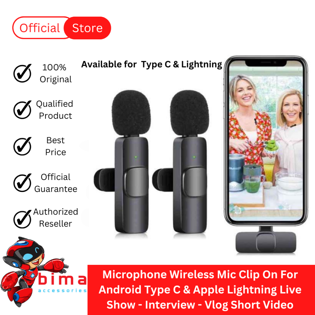 Microphone Wireless Mic Clip On For Android Type C Apple Lightning Live  Show Interview Vlog