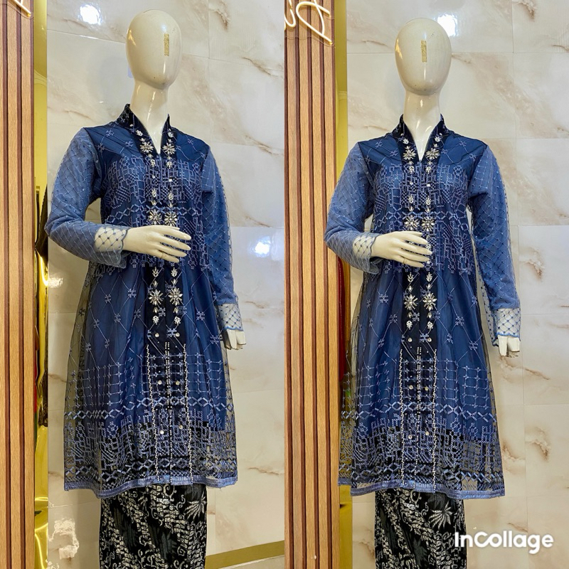 Jual Kebaya Kartini Tulle Hitam Kombinasi Payet/Kebaya Kartini/Kebaya ...