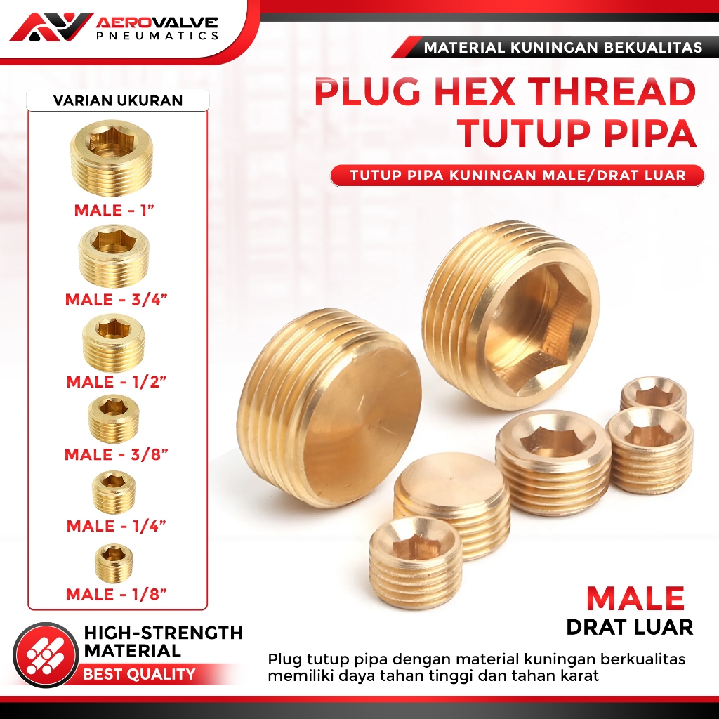 Jual PLUG THREAD TUTUP PIPA MALE BRASS HEX KUNINGAN ULIR | Shopee Indonesia