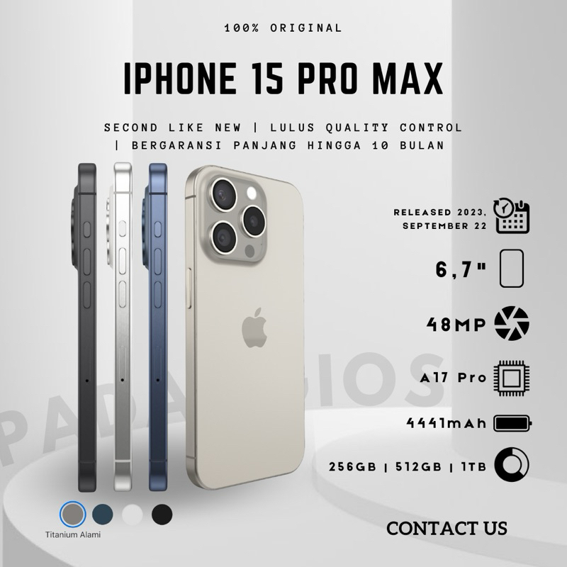 Jual Apple iPhone 15 Pro Max 128gb 256gb 512gb Second Mulus Like New