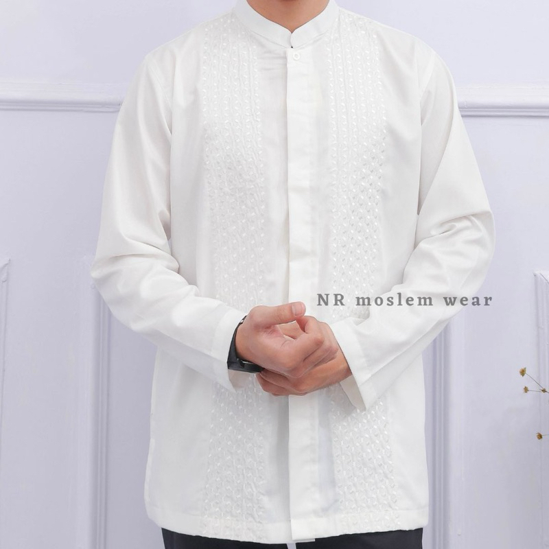 BAJU KOKO PUTIH PREMIUM , BAJU KOKO PUTIH LENGAN PANJANG  PERLENGKAPAN HAJI UMROH ARK-16