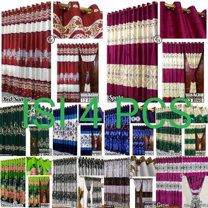 Gorden Smokring Paket Hemat Isi 4 Pcs Ukuran 105cmx220cm Gorden Jendela Dan Pintu