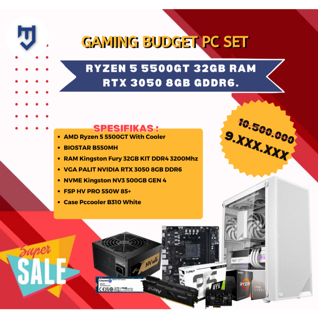 Jual PC Gaming Budget MID AMD Ryzen 5 5500GT 32GB RAM 500GB NVME Irit ...