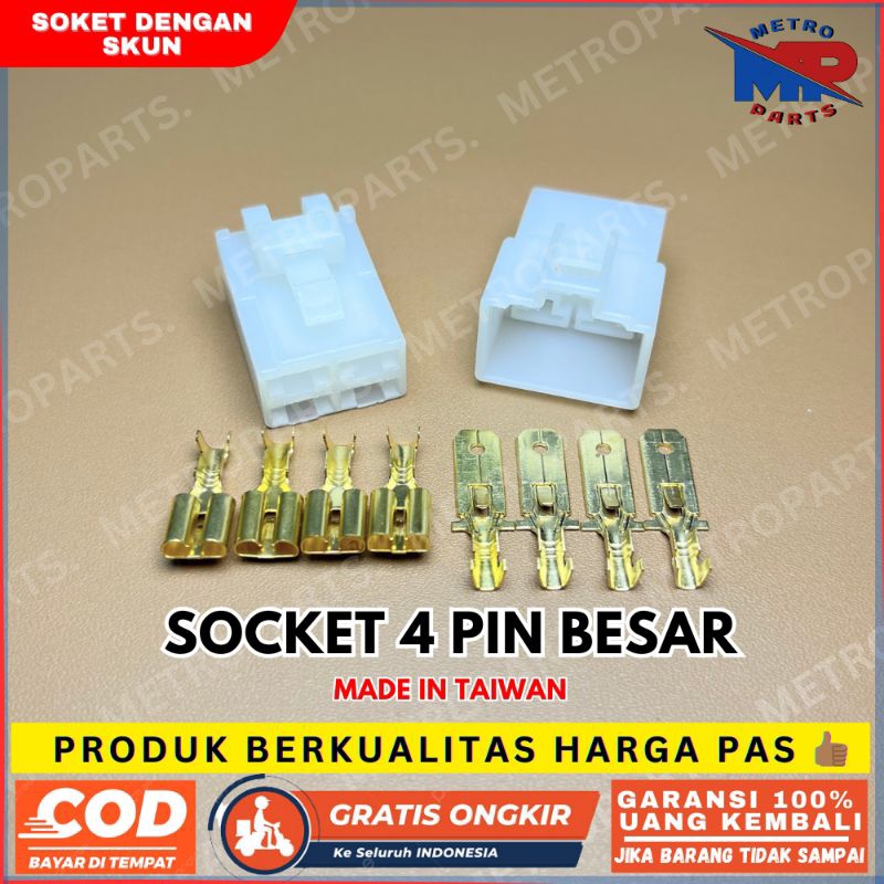 Jual SOKET SOCKET KONEKTOR KABEL 4 PIN BESAR MOTOR DAN MOBIL FEMALE ...