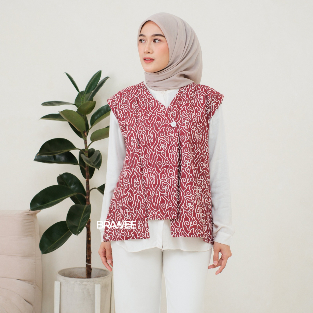 Jual BRAWEE Vest Outer Rompi Batik V Neck Motif Mega Mendung | Shopee ...