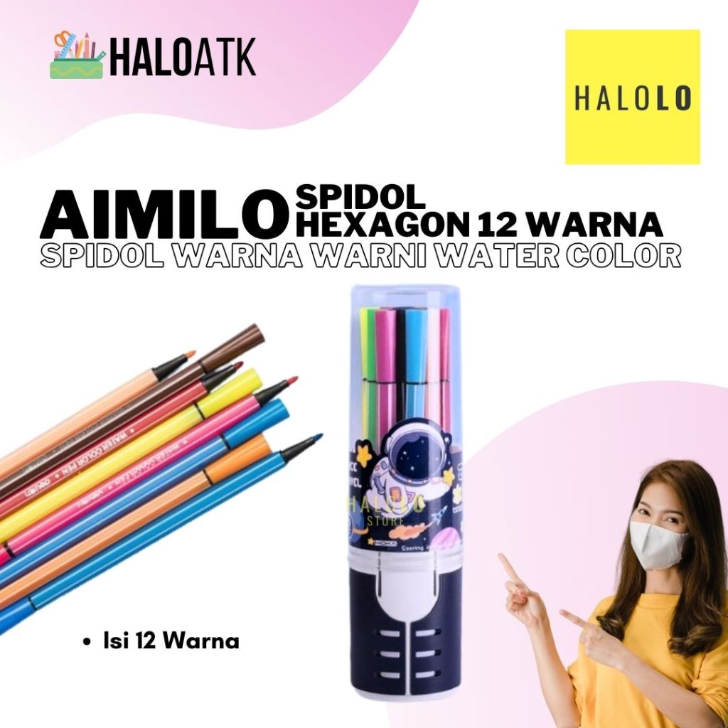 Jual Aimilo Spidol Warna Warni 1 Set 12 Warna Spidol Hexagonal ...