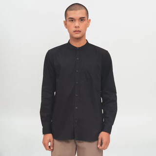 M231 Kemeja Pria Koko Shanghai Polos Panjang Hitam 0915E