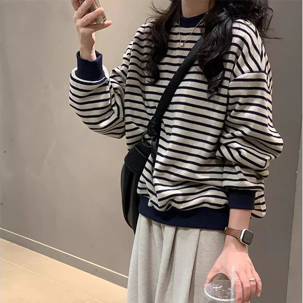 Jual Sweater Rajut Leher Kru Bergaris Longgar Untuk Wanita | Shopee ...