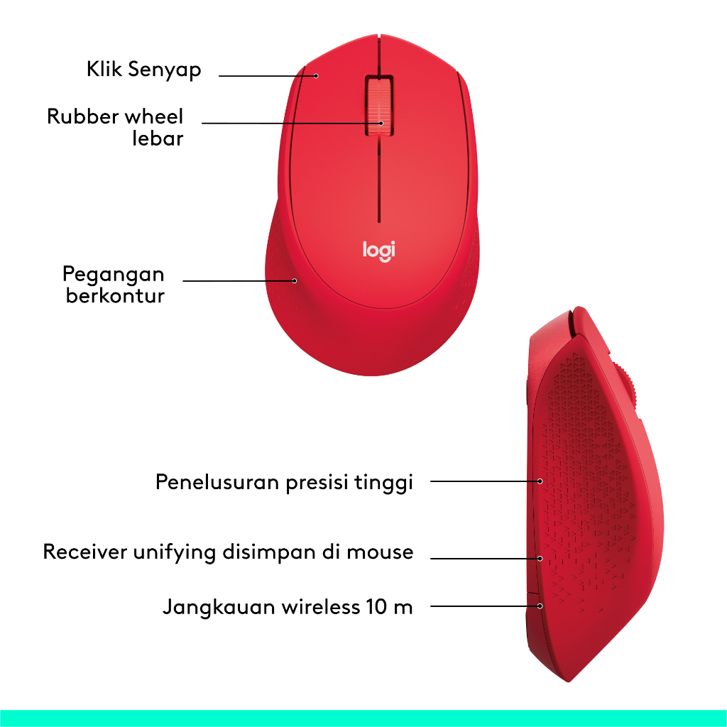 Logitech M331 Mouse Wireless Silent Click - Red (8)