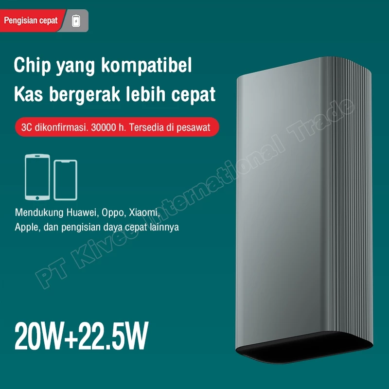 KIVEE Powerbank 30000 mAh Fast Charging PD 22.5W 3 Output Portabel Kv-Pt307 Qriginal Garansi 1 Tahun