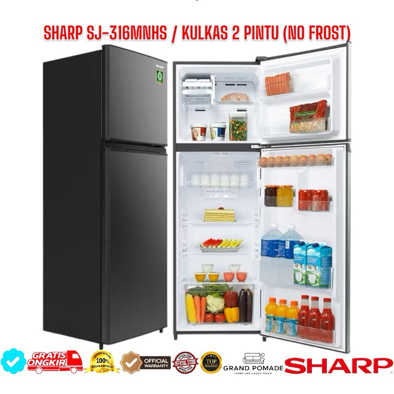 Jual KULKAS SHARP 2 PINTU SJ316MNHS (TANPA BUNGA ES) / SHARP SJ316MNHS