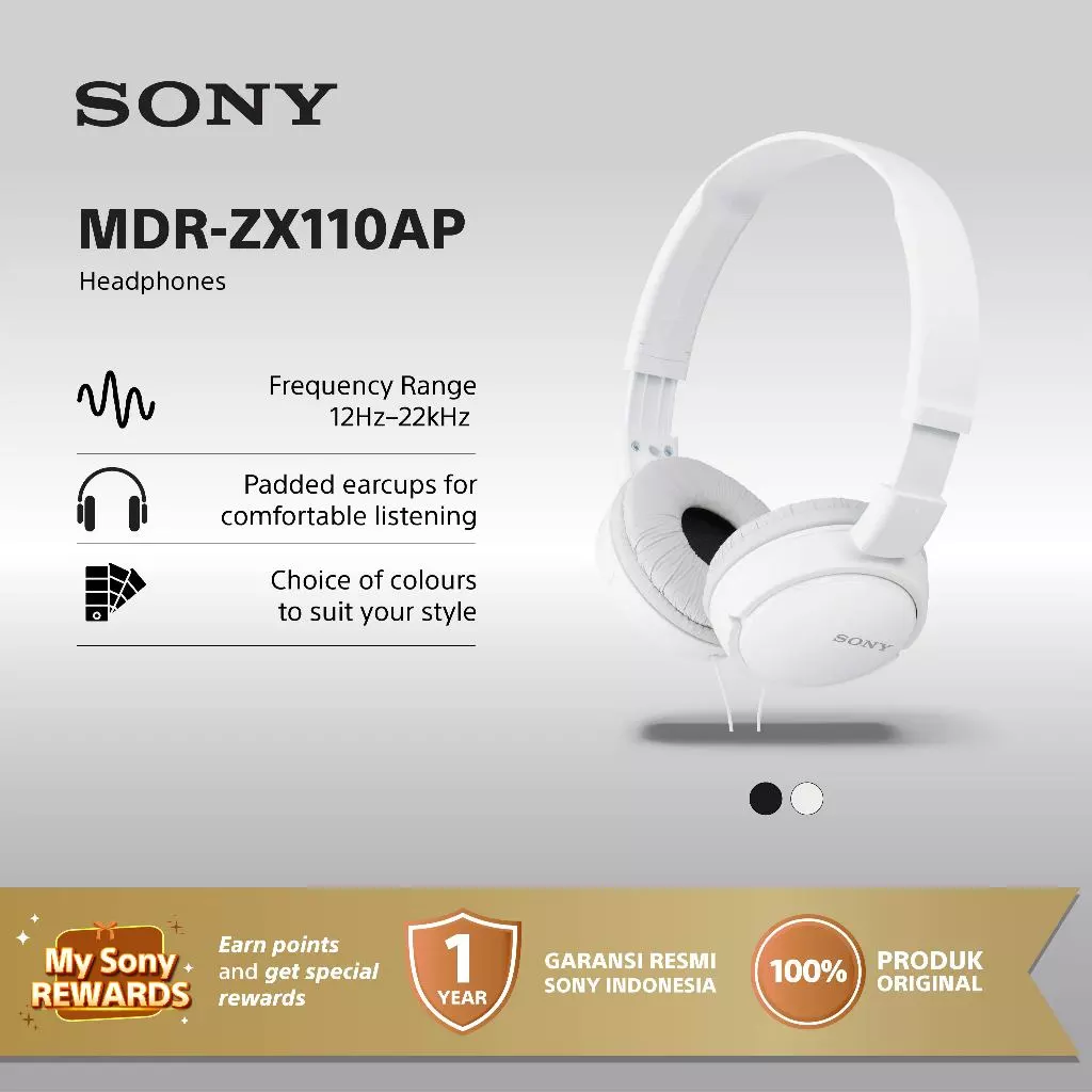 Headphone Sony MDR-ZX110AP Headset Mass Model Overbands With Microphone - White SONY Earphone Original