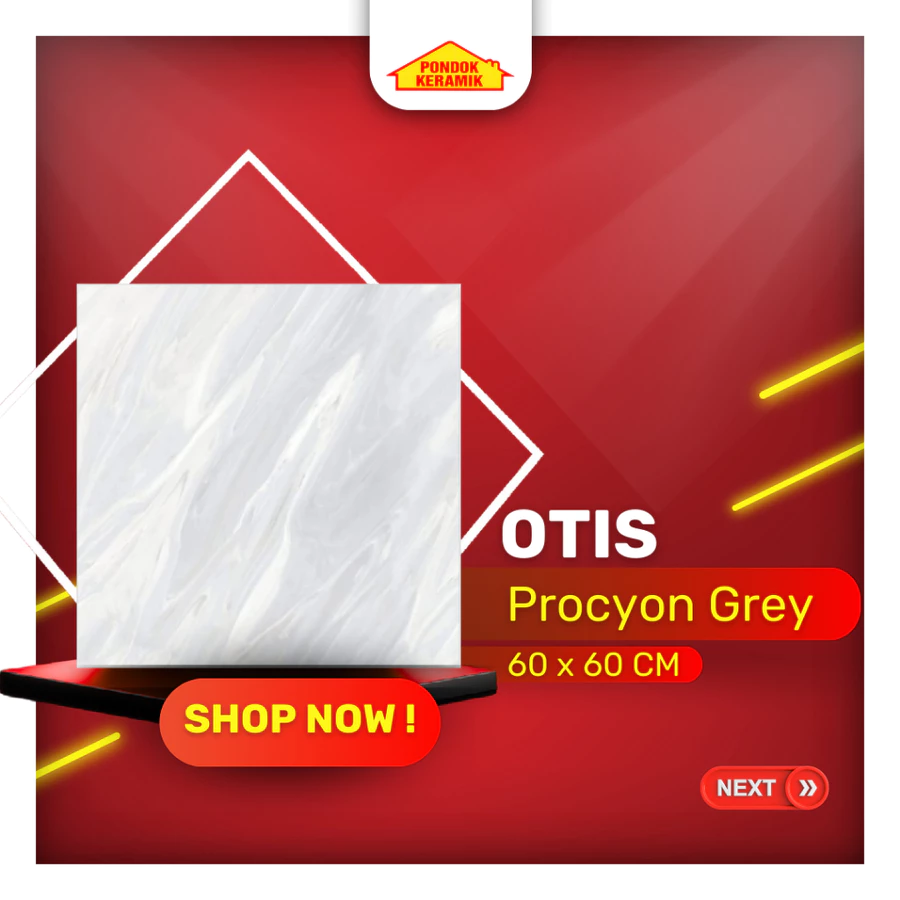 Keramik Lantai Otis Marble Glossy Cutting 60x60 Procyon Grey Rectified