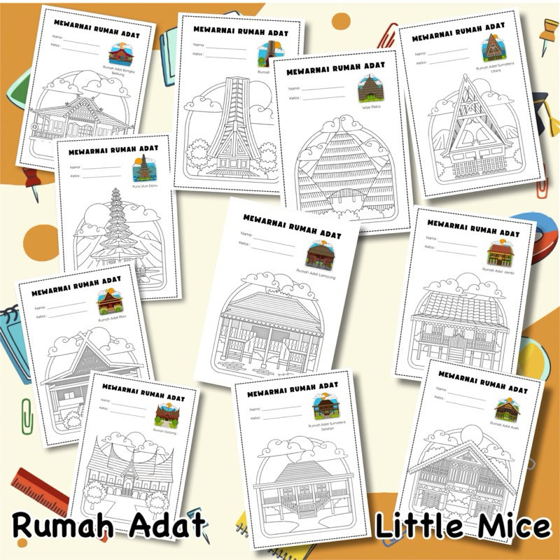 Jual Kertas Mewarnai 11 Lembar A4 Seri Rumah Adat Coloring Book Paper ...