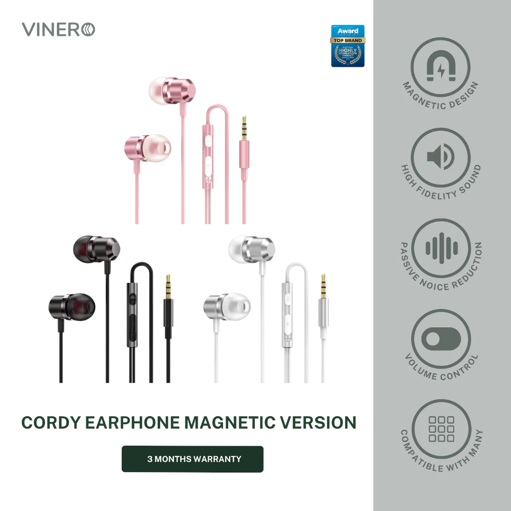 Vinero Cordy Wraps In Ear Earphone Braided HiFi Sound Quality Magnetic Microphone