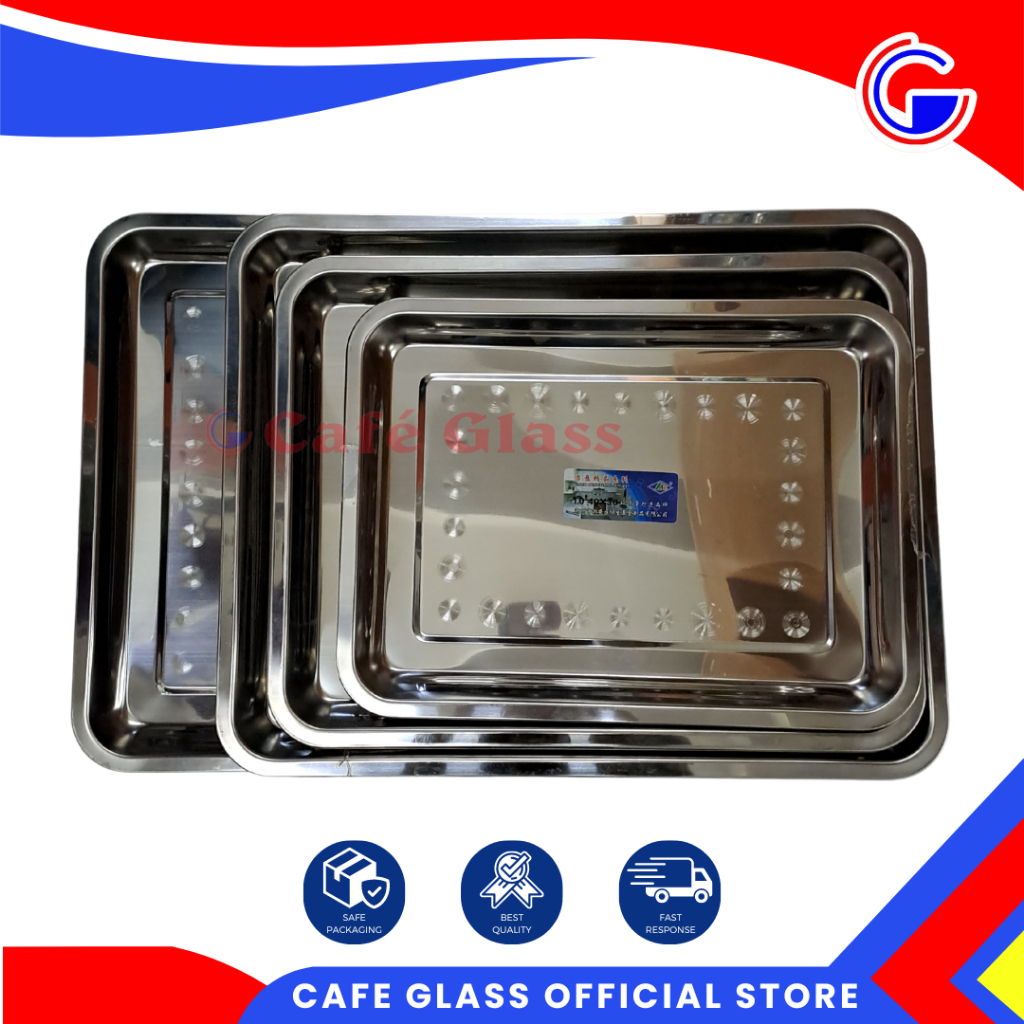 Nampan Tebal Stainless - Baki Stainless Besar Kecil - Nampan Handuk Hotel - Tatakan Piring Gelas