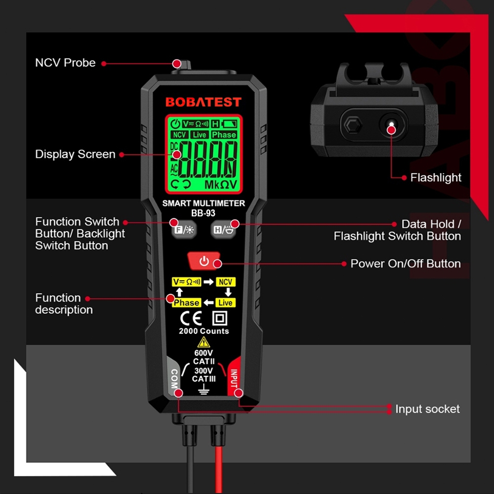 Jual BOBATEST Digital Multimeter Tester Digital Pena Volt NCV AC/DC ...