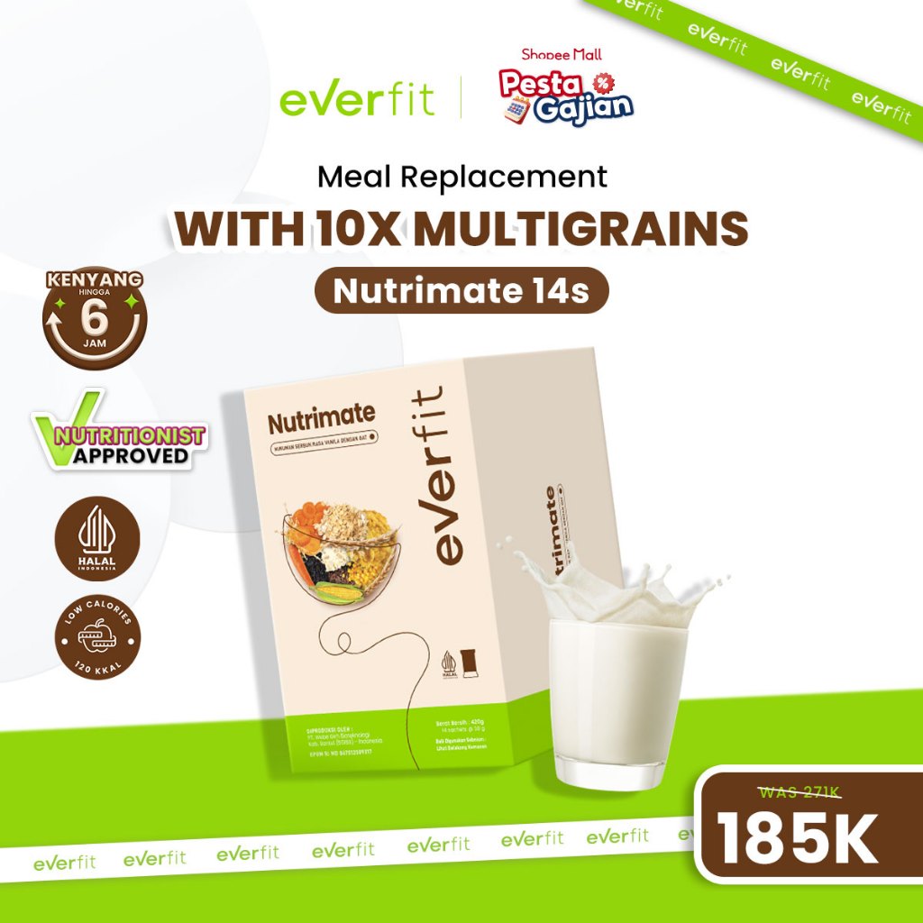 Jual Everfit Nutrimate Meal Replacement dengan Oat Isi 14 Sachet Rasa ...