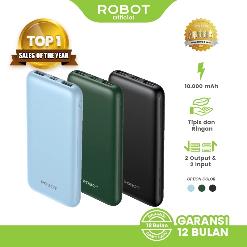 PowerBank ROBOT RT12 10000mAh Dual Input Port Type C & Micro USB