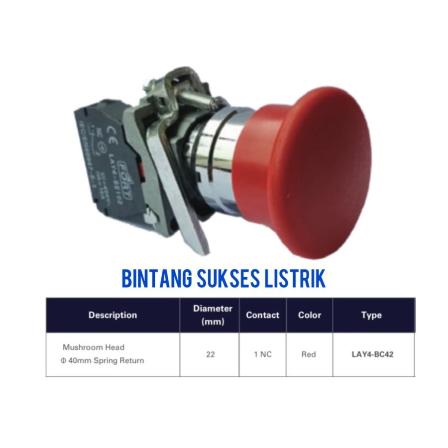 Jual ORIGINAL Emergency Stop Push Button Merah Push Lock LAY4-BC42 ...