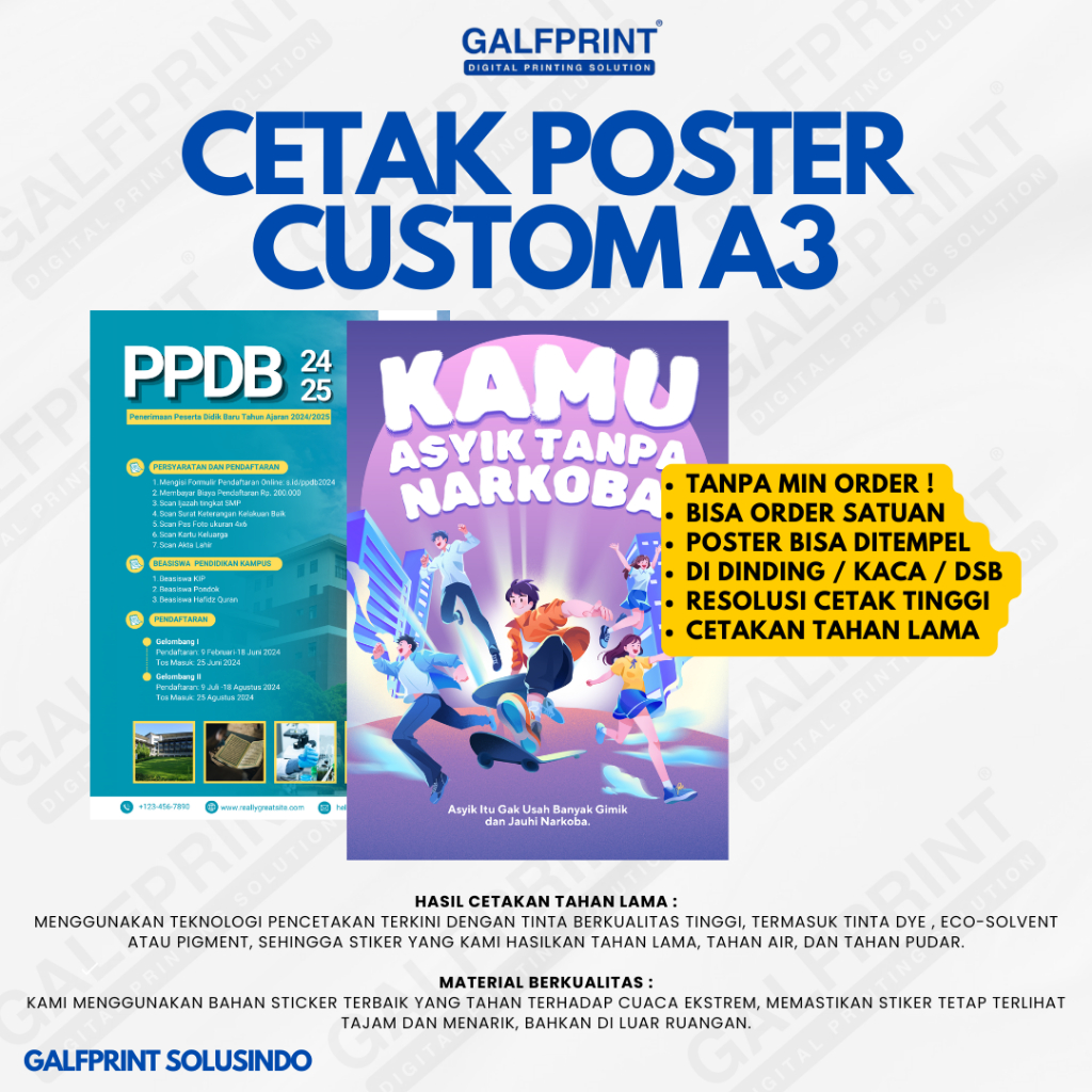 Jual GALFPRINT JASA CETAK POSTER CUSTOM A3 ( BISA SATUAN ) | Shopee ...