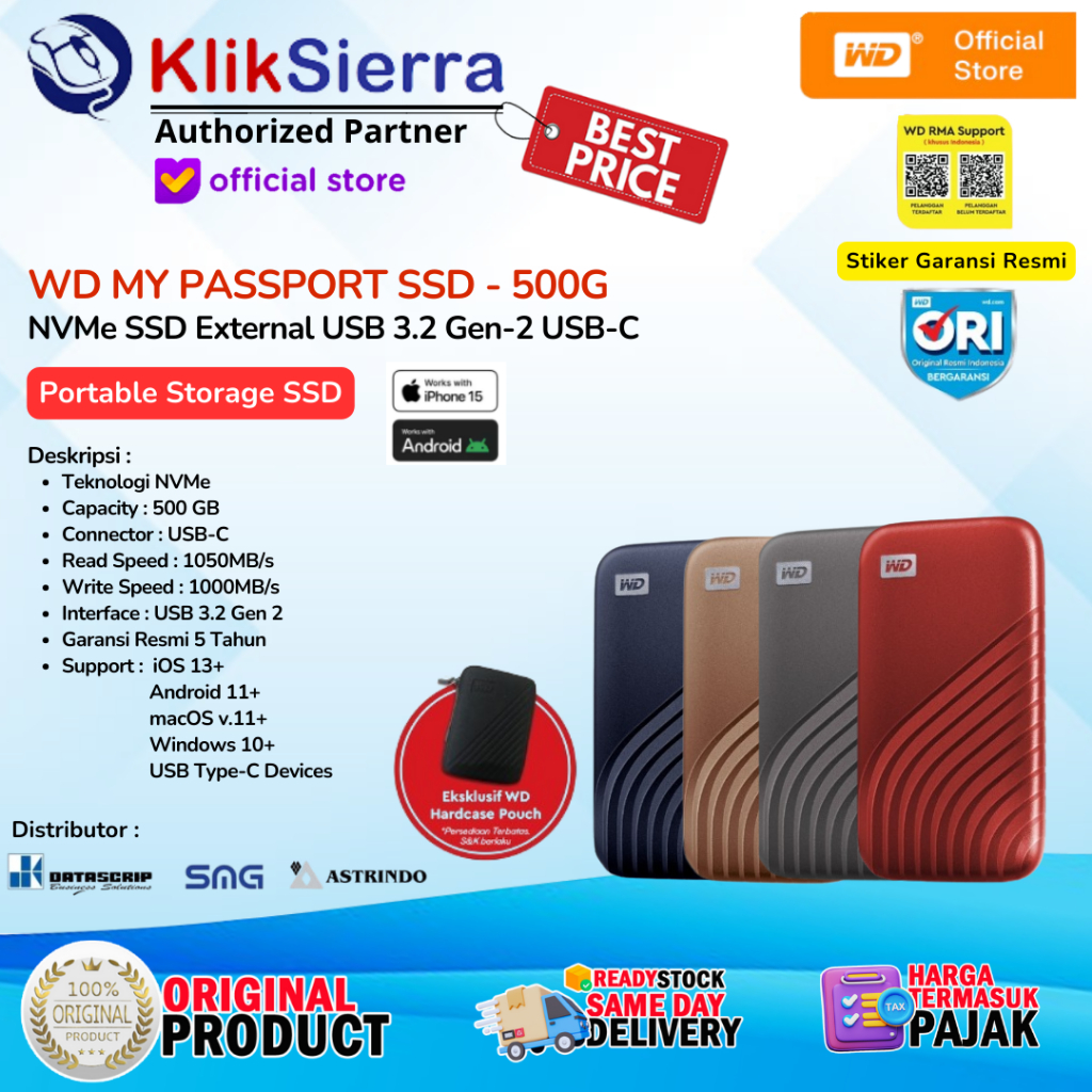 Jual WD SSD My Passport 500GB 1TB 2TB Portable Eksternal External