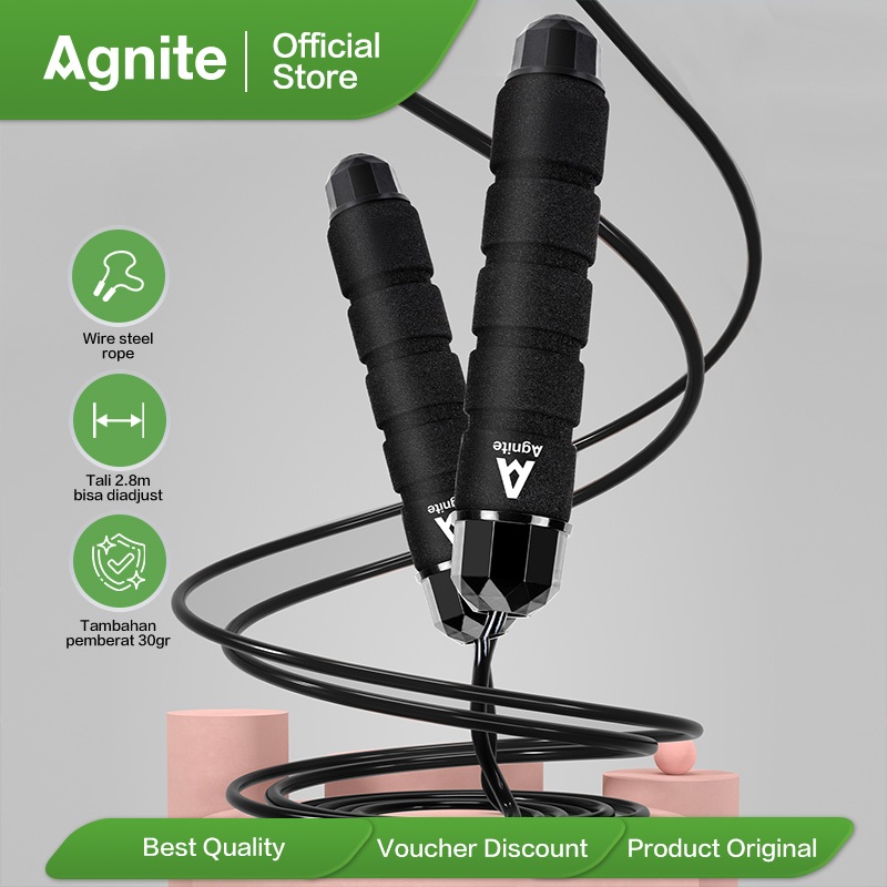 Agnite Jump Rope / Skipping / Lompat Tali Adjustable 2.8 M Alat Olahraga Wire Steel Rope ER040