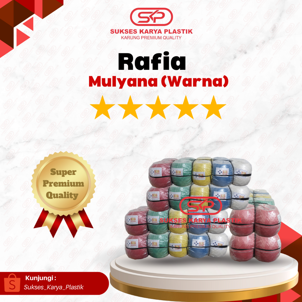 Jual TALI RAFIA MULYANA WARNA 1 BALL (10 ROLL) TALI PLASTIK RAFIA WARNA ...
