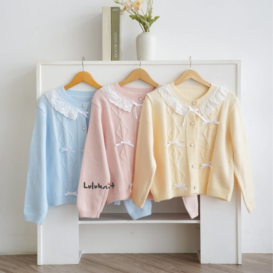 Cardigan Rajut Knit Motif Ribbon Pita
