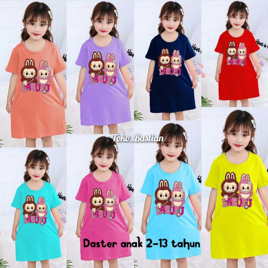 Jual Daster anak Labubu usia 2-13 tahun//dress anak motif Labubu ...