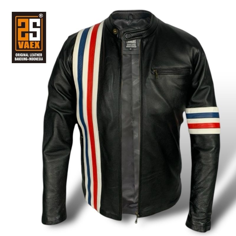 Jual Jaket kulit rider motif garis ( Jhonny Knoxville ) | Shopee Indonesia