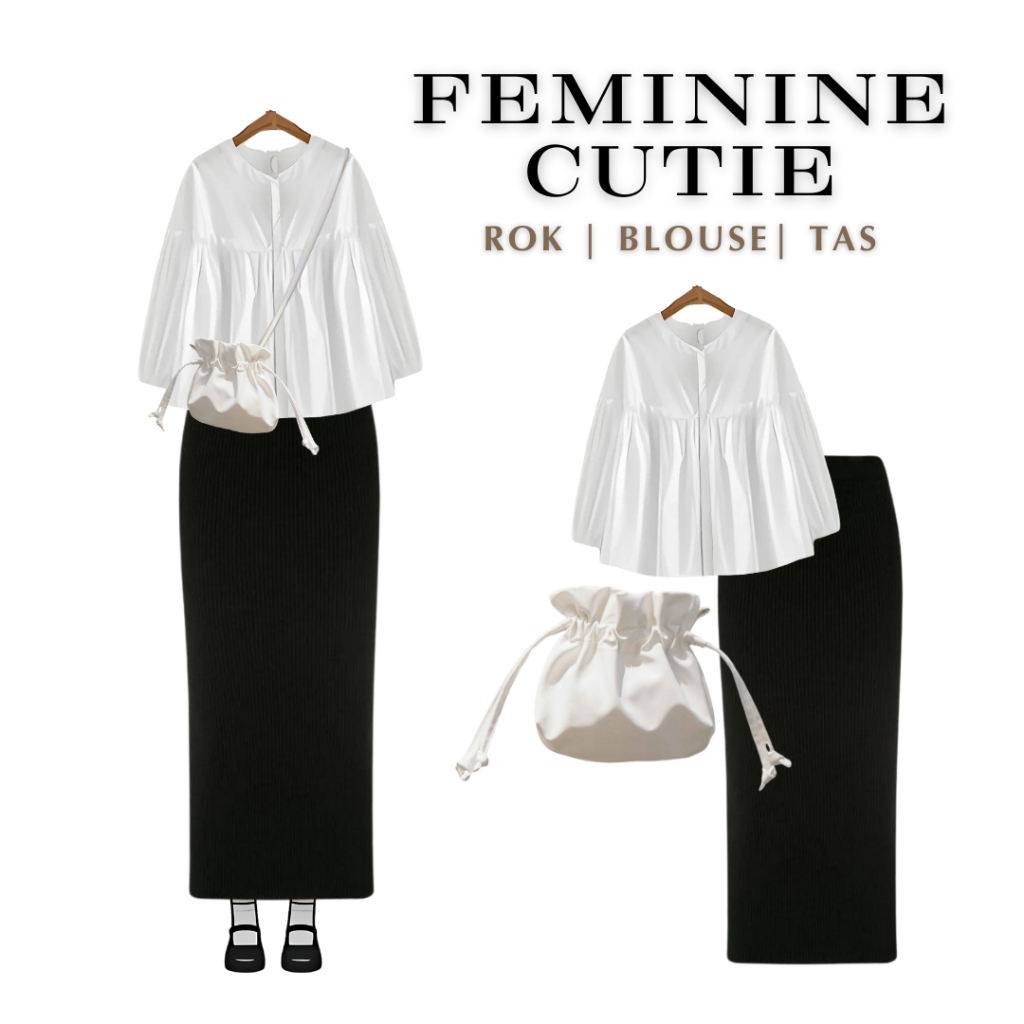 Jual Setelan Rok Kekinian One Set Simple [Blouse Korea + Rok Span Bahan ...