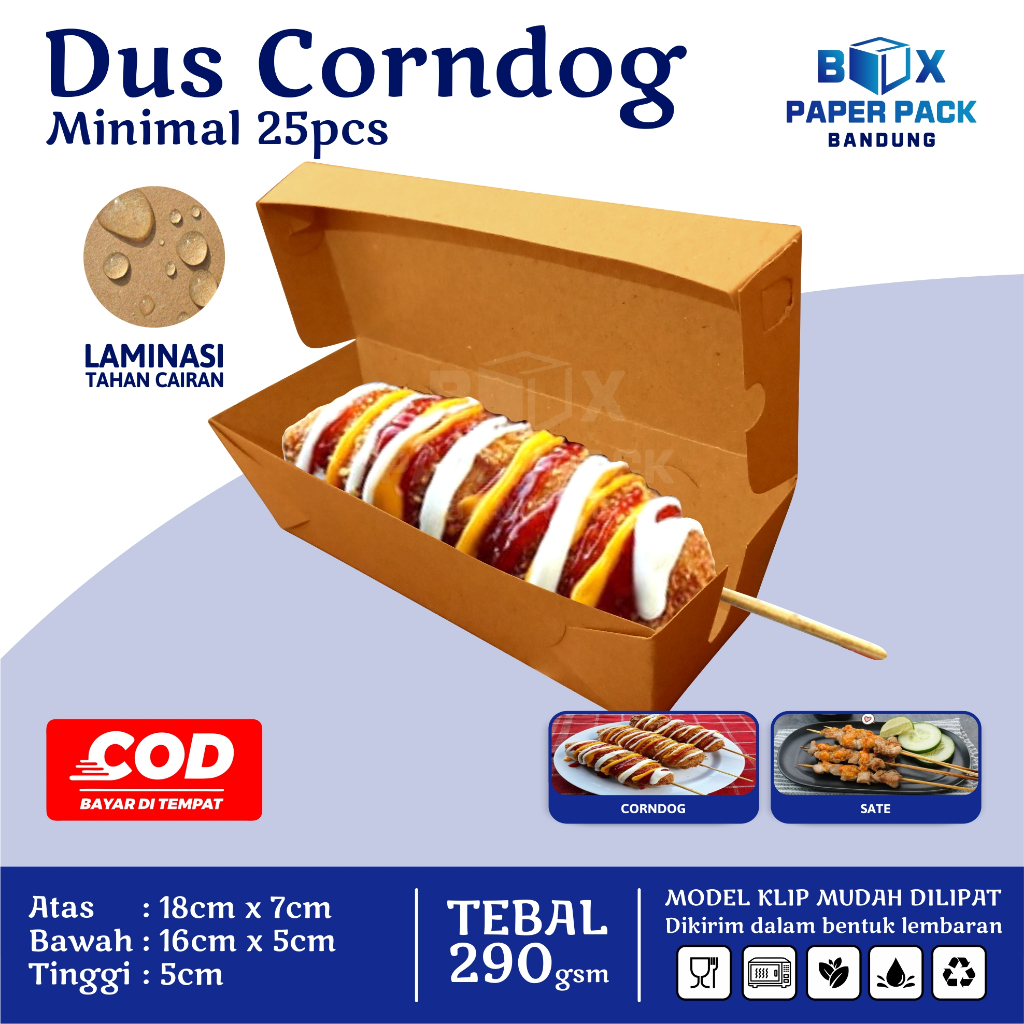 Jual Box Corndog Corn Dog Sosis Bakar Paper Kraft 290gsm Dus Kemasan ...