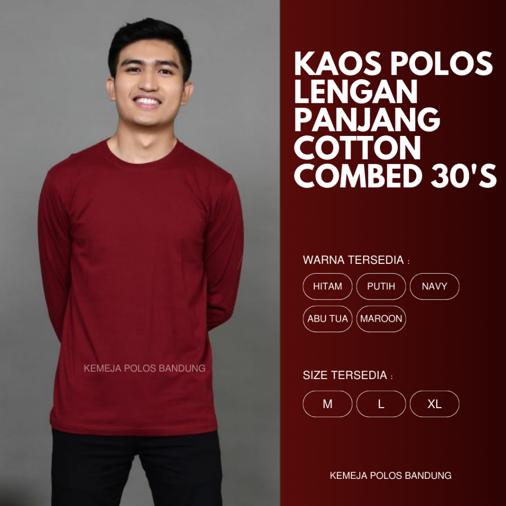 Jual Kaos Polos Lengan Panjang Unisex Premium - Bahan Cotton Combed 30s