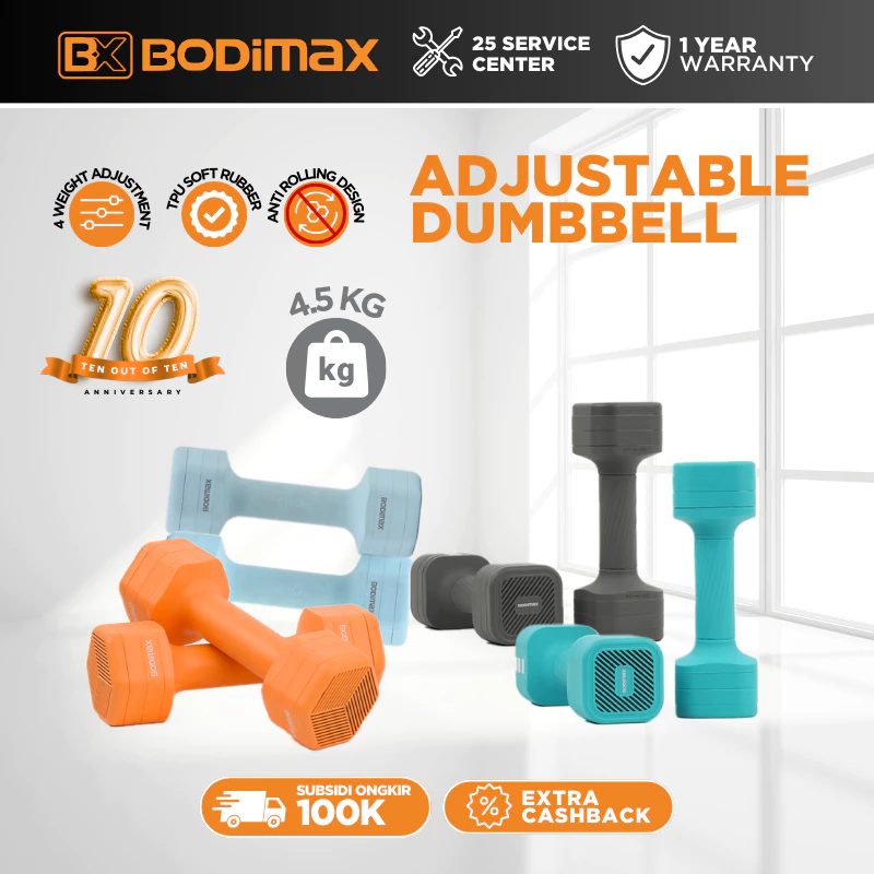 BODIMAX ADJUSTABLE DUMBBELL - Non Slip Dumbbell 5 KG