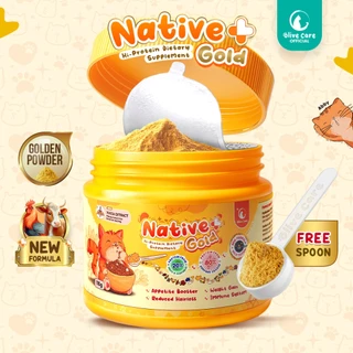 Olive Care Vitamin Kucing NATIVE+ GOLD Protein Tinggi 110gr GOLDEN POWDER untuk Penambah Nafsu Makan, Berat Badan, Gembul, Kulit Sehat, Cegah Bulu Rontok, Imunitas, Daya Tahan Tubuh, dan Pelengkap Nutrisi Makanan Harian Kucing