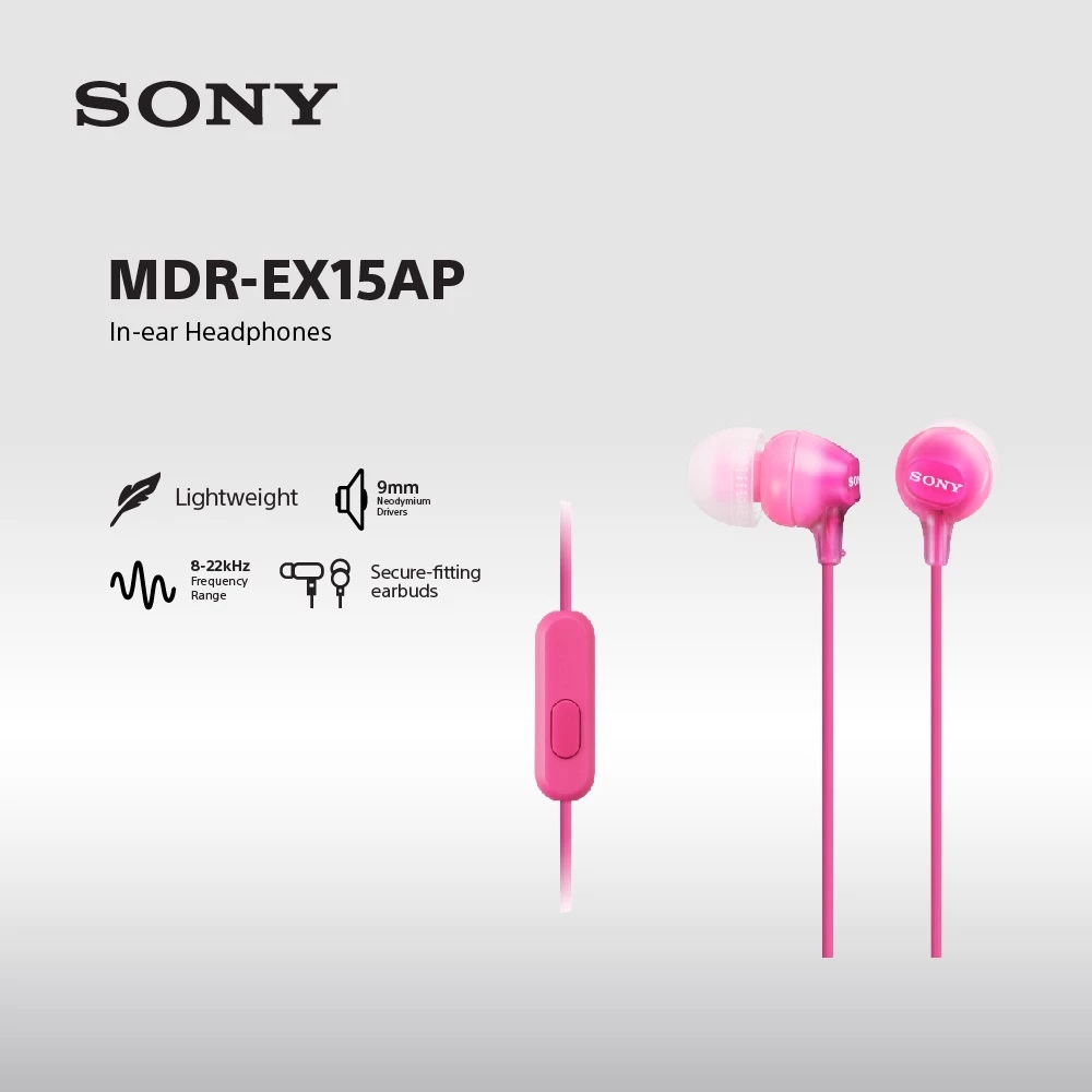 Earphone Sony MDR-EX15AP Handsfree In-ear With Microphone - Pink SONY Earphone Headset Headphone Original