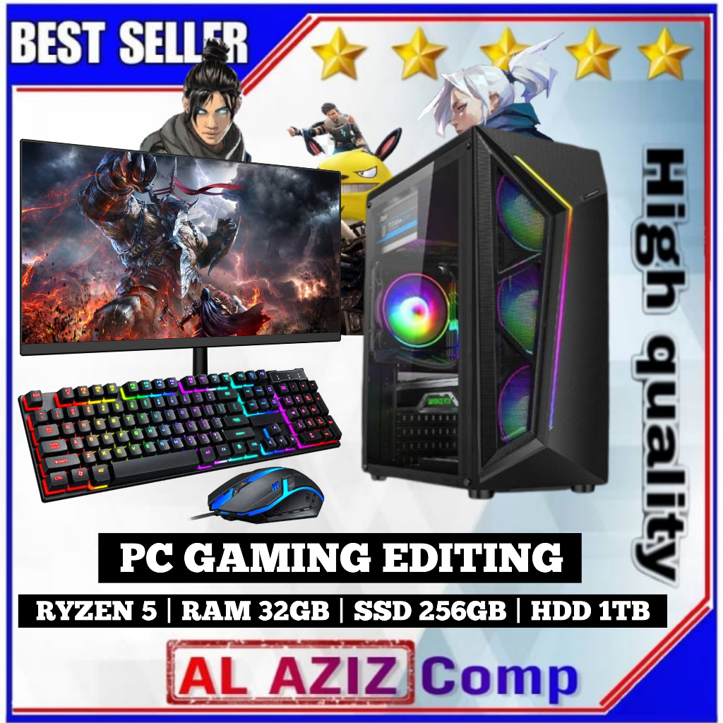 Jual PC Gaming Fullset 24 Inch AMD Ryzen 5600G RAM 32gb SSD